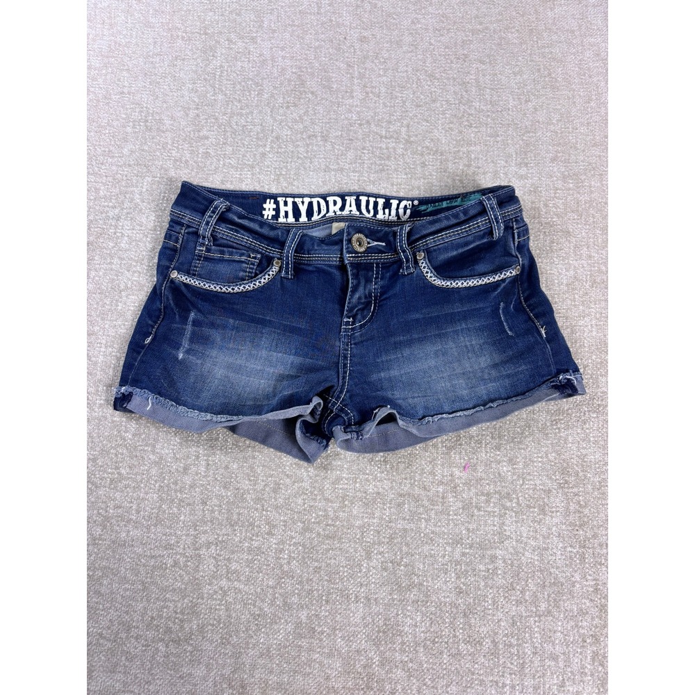 Hydraulic Bailey Low Rise Dark Wash Denim Cut Off Shorts Embroidered Size 7/8